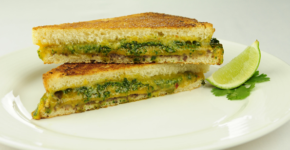 Grilled Cheese with Cilantro Chipotle Pesto & Black Bean Spread