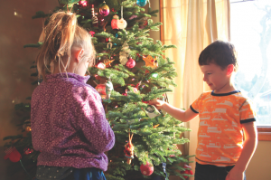 boy & girl with xmas tree