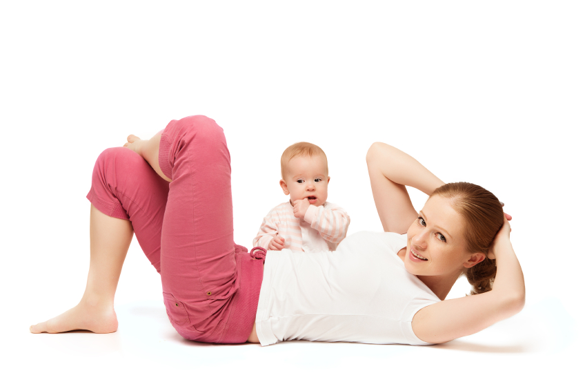 A mother and baby gymnastics, yoga exercises