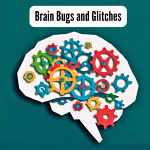 Brain bugs and glitches camp promo with brain made from multicolored gears